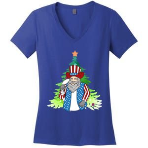 Here Comes Santa Clauspatriotic Kris Kringle Christmas Tree Gift Women's V-Neck T-Shirt