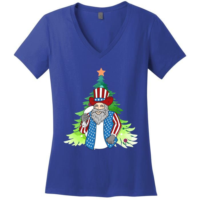 Here Comes Santa Clauspatriotic Kris Kringle Christmas Tree Gift Women's V-Neck T-Shirt