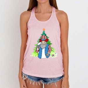 Here Comes Santa Clauspatriotic Kris Kringle Christmas Tree Gift Women's Knotted Racerback Tank