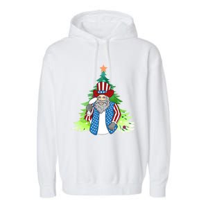 Here Comes Santa Clauspatriotic Kris Kringle Christmas Tree Gift Garment-Dyed Fleece Hoodie