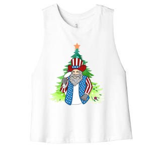 Here Comes Santa Clauspatriotic Kris Kringle Christmas Tree Gift Women's Racerback Cropped Tank