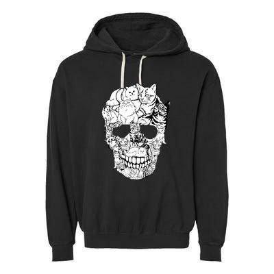 Halloween Cat Skull Kitty Skeleton Costume Skull Cat Garment-Dyed Fleece Hoodie