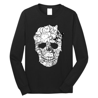 Halloween Cat Skull Kitty Skeleton Costume Skull Cat Long Sleeve Shirt