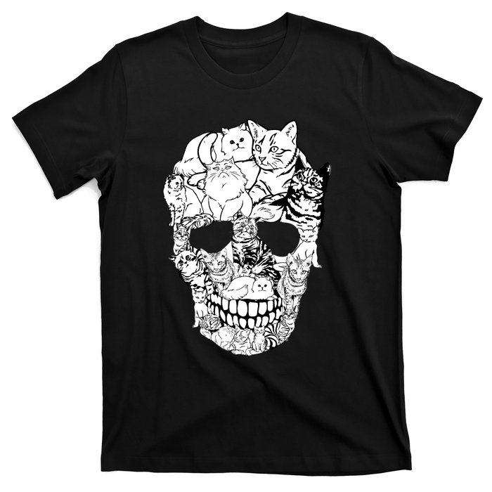 Halloween Cat Skull Kitty Skeleton Costume Skull Cat T-Shirt