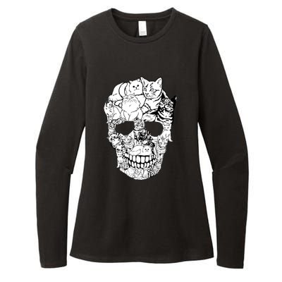 Halloween Cat Skull Kitty Skeleton Costume Skull Cat Womens CVC Long Sleeve Shirt