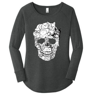 Halloween Cat Skull Kitty Skeleton Costume Skull Cat Women's Perfect Tri Tunic Long Sleeve Shirt