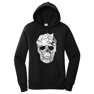 Halloween Cat Skull Kitty Skeleton Costume Skull Cat Women's Pullover Hoodie