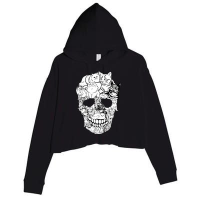 Halloween Cat Skull Kitty Skeleton Costume Skull Cat Crop Fleece Hoodie