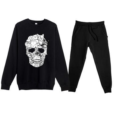 Halloween Cat Skull Kitty Skeleton Costume Skull Cat Premium Crewneck Sweatsuit Set