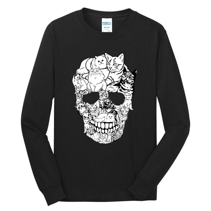 Halloween Cat Skull Kitty Skeleton Costume Skull Cat Tall Long Sleeve T-Shirt