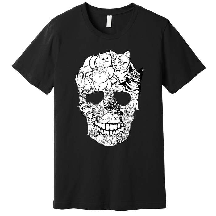 Halloween Cat Skull Kitty Skeleton Costume Skull Cat Premium T-Shirt