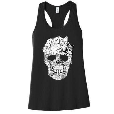 Halloween Cat Skull Kitty Skeleton Costume Skull Cat Women's Racerback Tank