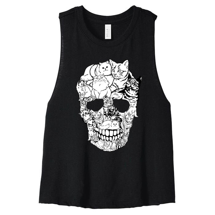 Halloween Cat Skull Kitty Skeleton Costume Skull Cat Women's Racerback Cropped Tank