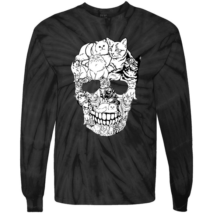 Halloween Cat Skull Kitty Skeleton Costume Skull Cat Tie-Dye Long Sleeve Shirt