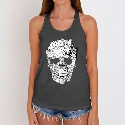 Halloween Cat Skull Kitty Skeleton Costume Skull Cat Women's Knotted Racerback Tank