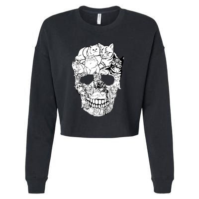 Halloween Cat Skull Kitty Skeleton Costume Skull Cat Cropped Pullover Crew