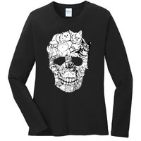 Halloween Cat Skull Kitty Skeleton Costume Skull Cat Ladies Long Sleeve Shirt