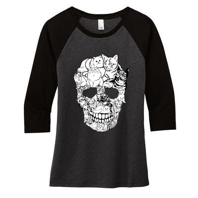 Halloween Cat Skull Kitty Skeleton Costume Skull Cat Women's Tri-Blend 3/4-Sleeve Raglan Shirt