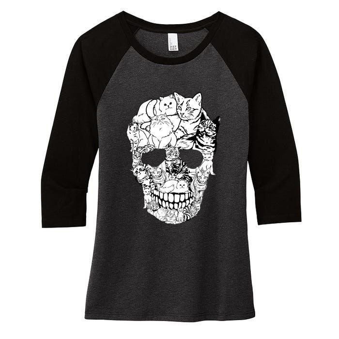 Halloween Cat Skull Kitty Skeleton Costume Skull Cat Women's Tri-Blend 3/4-Sleeve Raglan Shirt