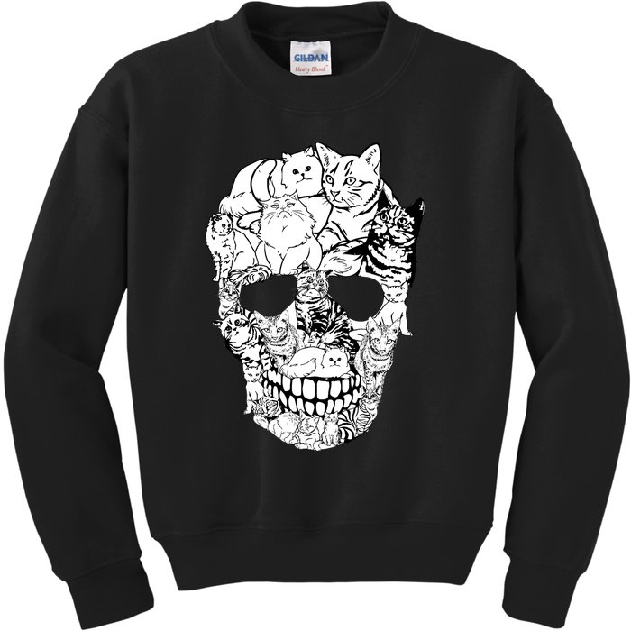 Halloween Cat Skull Kitty Skeleton Costume Skull Cat Kids Sweatshirt