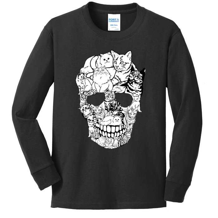 Halloween Cat Skull Kitty Skeleton Costume Skull Cat Kids Long Sleeve Shirt