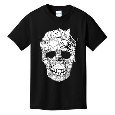 Halloween Cat Skull Kitty Skeleton Costume Skull Cat Kids T-Shirt