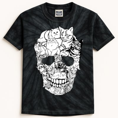 Halloween Cat Skull Kitty Skeleton Costume Skull Cat Kids Tie-Dye T-Shirt