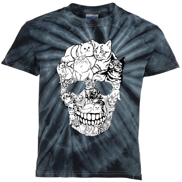 Halloween Cat Skull Kitty Skeleton Costume Skull Cat Kids Tie-Dye T-Shirt