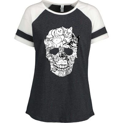 Halloween Cat Skull Kitty Skeleton Costume Skull Cat Enza Ladies Jersey Colorblock Tee