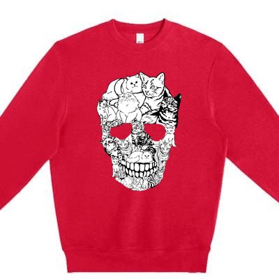 Halloween Cat Skull Kitty Skeleton Costume Skull Cat Premium Crewneck Sweatshirt