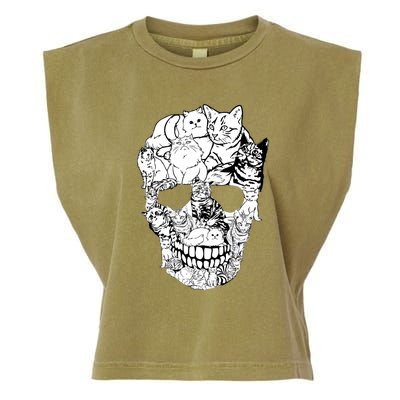 Halloween Cat Skull Kitty Skeleton Costume Skull Cat Garment-Dyed Women's Muscle Tee