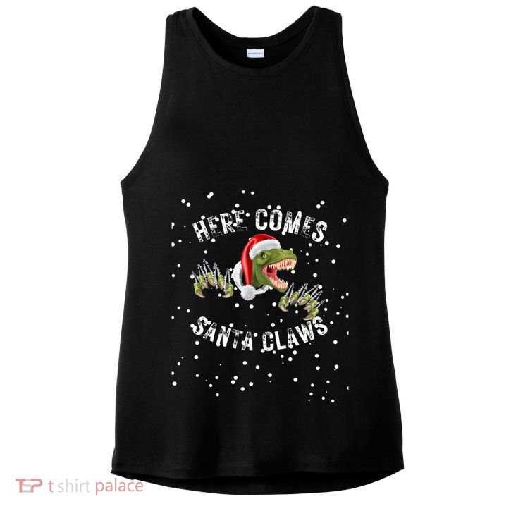 Here Comes Santa Trex Dinosaur Santa Claus Claws Meaningful Gift Ladies PosiCharge Tri-Blend Wicking Tank