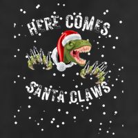 Here Comes Santa Trex Dinosaur Santa Claus Claws Meaningful Gift 7 Panel Mesh Trucker Snapback Hat