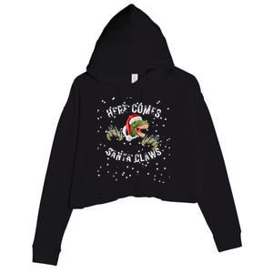 Here Comes Santa Trex Dinosaur Santa Claus Claws Meaningful Gift Crop Fleece Hoodie