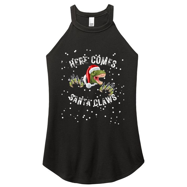 Here Comes Santa Trex Dinosaur Santa Claus Claws Meaningful Gift Women's Perfect Tri Rocker Tank