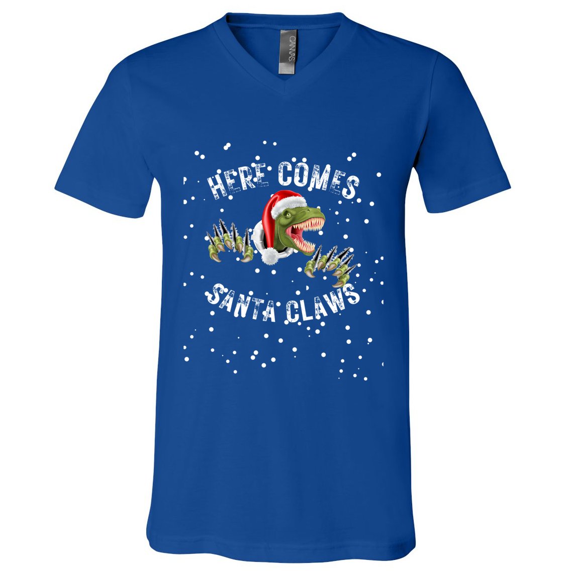 Here Comes Santa Trex Dinosaur Santa Claus Claws Meaningful Gift V-Neck T-Shirt