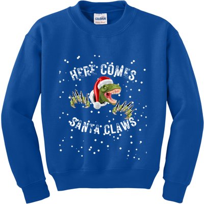Here Comes Santa Trex Dinosaur Santa Claus Claws Meaningful Gift Kids Sweatshirt