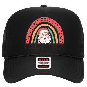 Holiday Cheer Santa Rainbow Graphic High Crown Mesh Back Trucker Hat