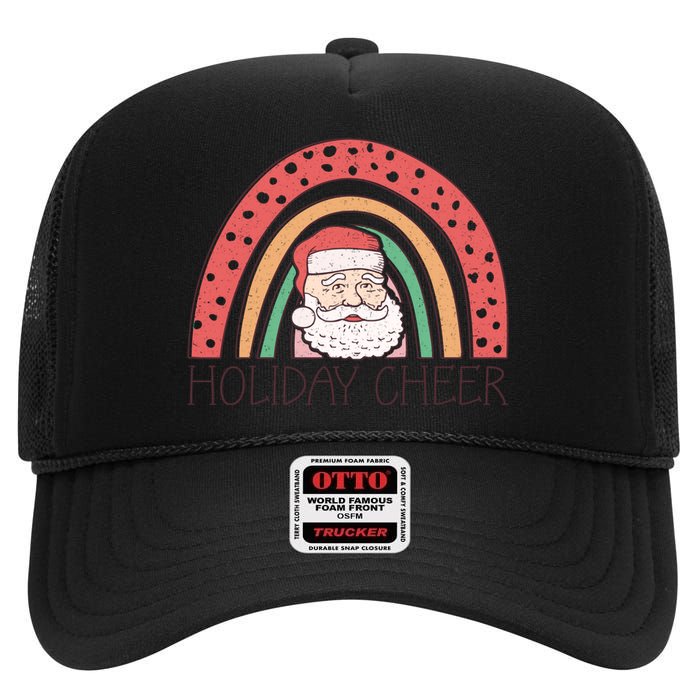 Holiday Cheer Santa Rainbow Graphic High Crown Mesh Back Trucker Hat