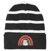 Holiday Cheer Santa Rainbow Graphic Striped Beanie with Solid Band