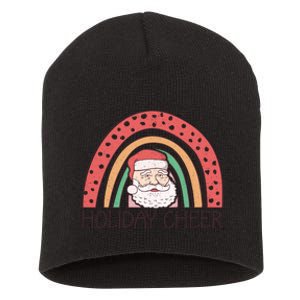 Holiday Cheer Santa Rainbow Graphic Short Acrylic Beanie