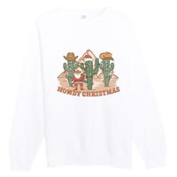 Howdy Christmas Sublimation Funny Cactus Xmas Lights Gift Premium Crewneck Sweatshirt