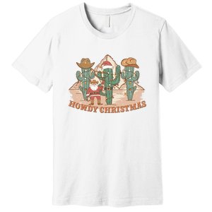 Howdy Christmas Sublimation Funny Cactus Xmas Lights Gift Premium T-Shirt