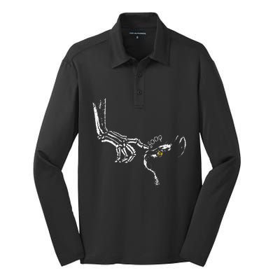 Halloween Cute Skeleton Hand Black Cat Boop Nose Cat Lover Silk Touch Performance Long Sleeve Polo