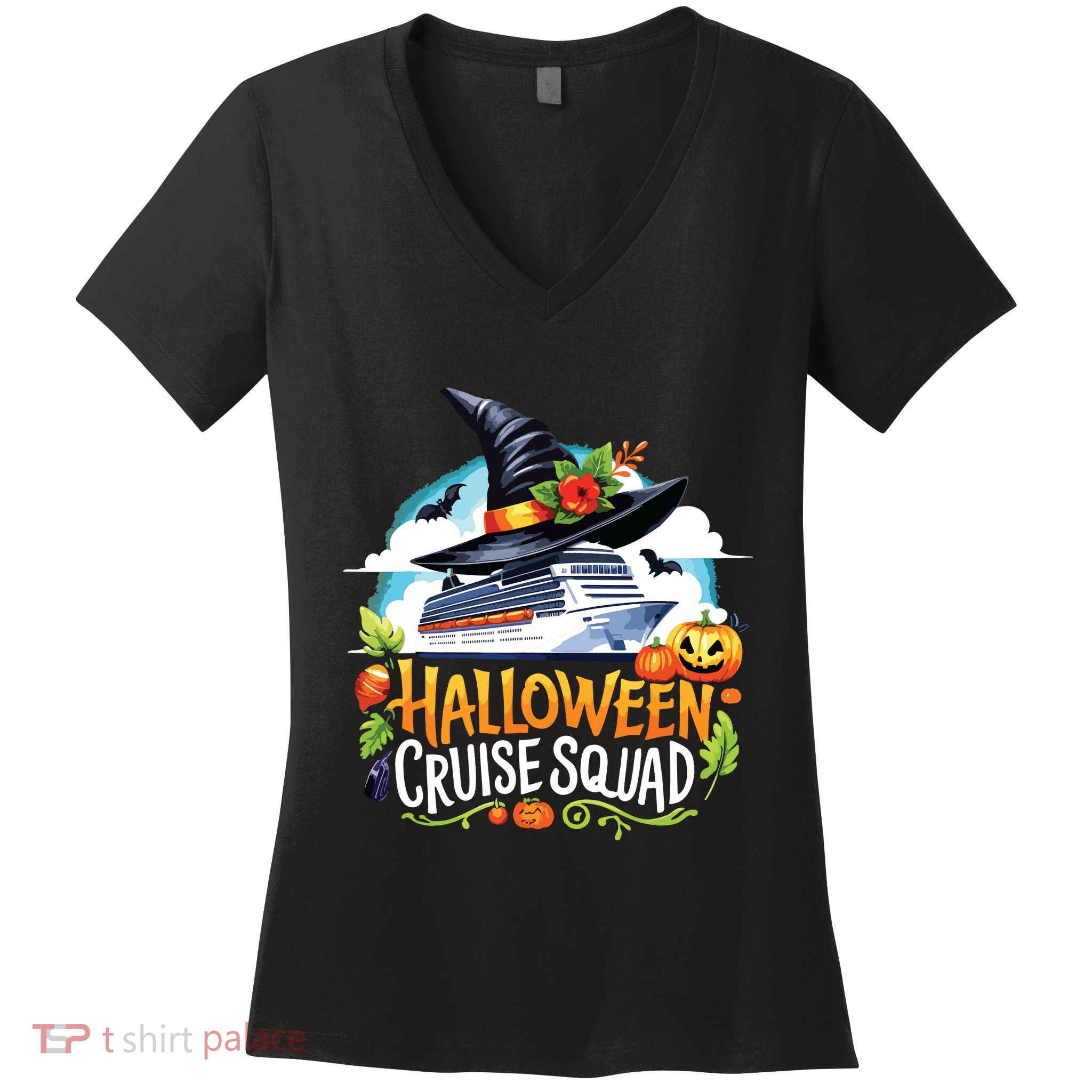 Halloween Cruise Squad Happy Halloween Spooky Pumpkin Cruise Women's V-Neck T-Shirt
