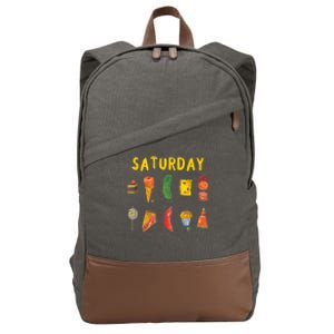 Hungry Caterpillars SATURDAY Funny Fruit Lover Vegan Cotton Canvas Backpack