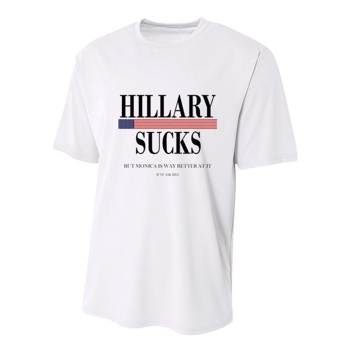 Hillary Clinton Sucks But Monica Is Way Better At It Youth Performance Sprint T-Shirt