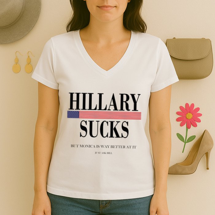 Hillary Clinton Sucks But Monica Is Way Better At It Women's V-Neck T-Shirt