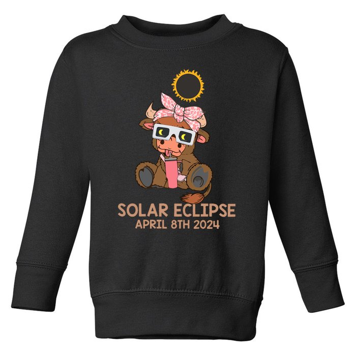 Highland Cow Solar Eclipse April 8th 2024 Toddler Sweatshirt