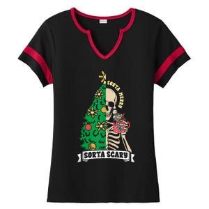 Halloween Christmas Skeleton Sorta Merry Scary Xmas Tree Tank Top Ladies Halftime Notch Neck Tee